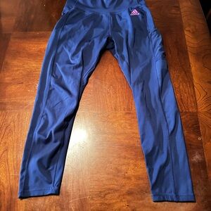 Women’s Adidas Navy Leggings with Pink Logo Pockets